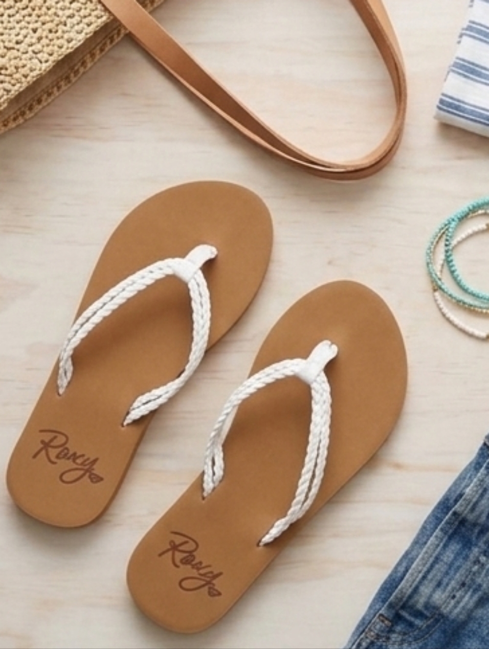 Roxy Girls White Braided Flip Flops - NWT